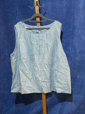 Evan Picone Light Blue Sleeveless Linen-Blend Tank